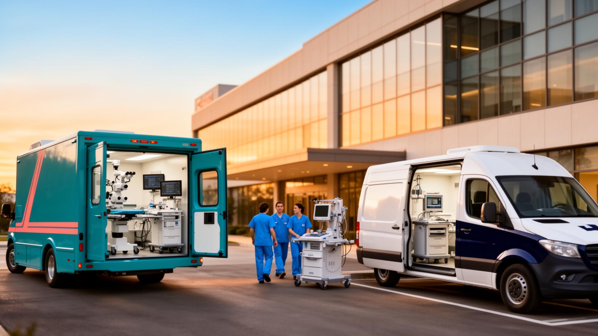 Mobile surgical truck and clinical team outside an ambulatory surgery center